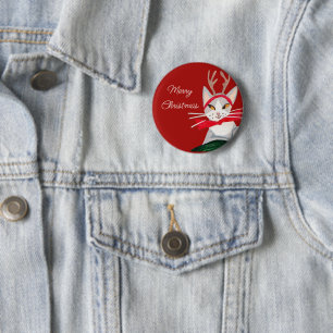 Süße Retro-Katze rote Weihnachten Button