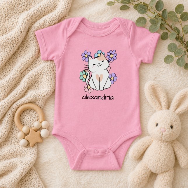 Süße Retro-Katze und Blumen Baby Strampler (Von Creator hochgeladen)