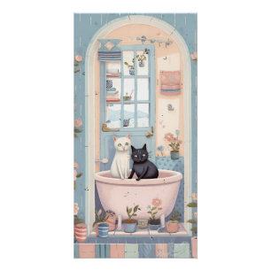 Süße Retro-Katze und Kätzchen im Bad Poster