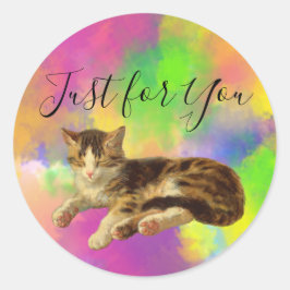 Süße Retro-Kitty-Katze nur für dich Abstrakter Reg Runder Aufkleber