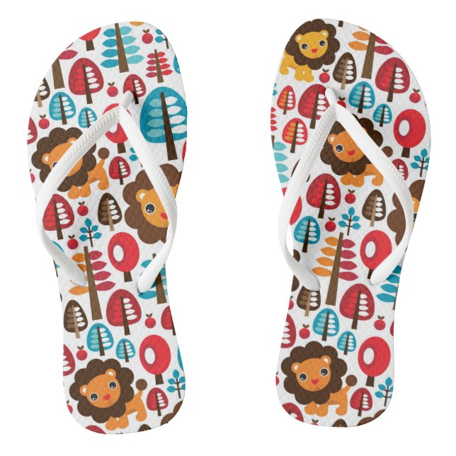 süße retro Löwe Kinder Illustration Flip Flops (Fußbett)