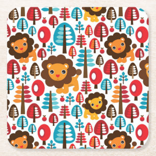 süße retro Löwe Kinder Illustration Rechteckiger Pappuntersetzer