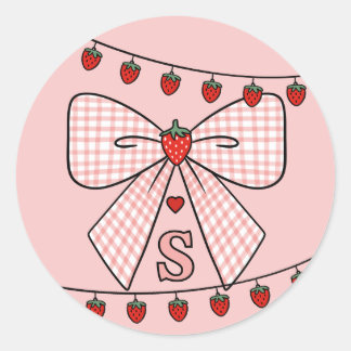 Süße Retro-Monogramm-Anfangsbuchstaben Strawberry Runder Aufkleber