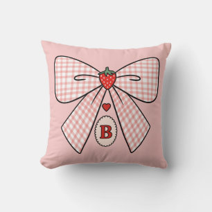 Süße Retro-Monogramm-Initialen Strawberry Coquette Kissen