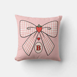 Süße Retro-Monogramm-Initialen Strawberry Coquette Kissen
