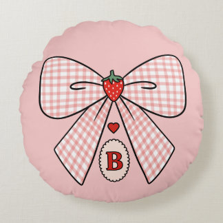 Süße Retro-Monogramm-Initialen Strawberry Coquette Rundes Kissen