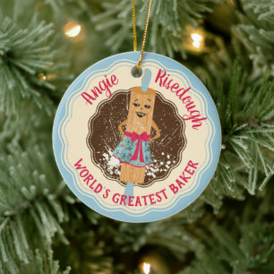 Süße Retro-Nudelholz-Mädchen Weltbeste Bäckerin Keramik Ornament