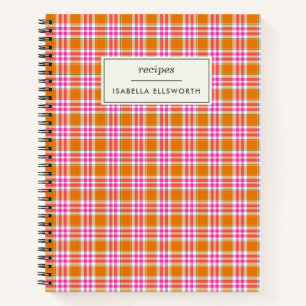 Süße Retro Orange Rosa Karo Personalisierte Rezept Notizbuch