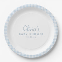Süße Retro-Preppy-Hellblaue-Gingham-Baby-Party