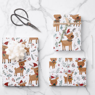 Süße Retro-Rentiere Weihnachten Geschenkpapier Set