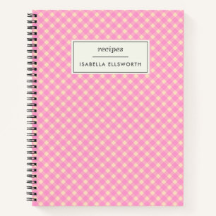 Süße Retro-Rosa-Gingham-Karo-Personalisierte Rezep Notizbuch