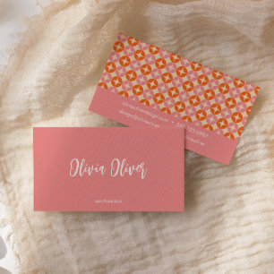 Süße Retro-Rosa Orange-Skript-Kalligrafie Hell Visitenkarte