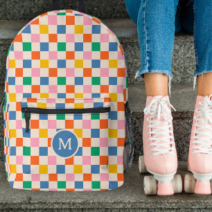 Süße Retro-Schachbrett-Monogramm-Vintage-Farben Bedruckter Rucksack