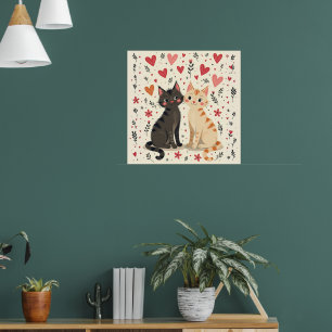 Süße Retro-Valentinskatzen Poster