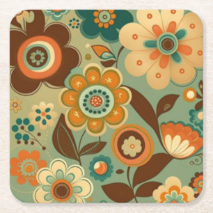 Süße Retro-Vintage-Blumen Rechteckiger Pappuntersetzer