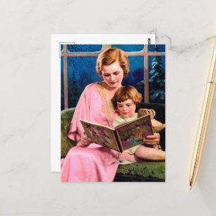süße retro-vintage lesende Dame Postkarte