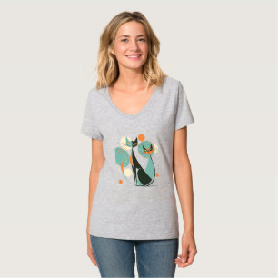 Süße Retro Vintage MCM Katzen Schwarz OrangeTürkis T-Shirt