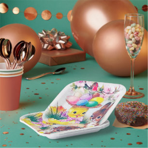 süße retro vintage Osterhase Küken Party Pappteller