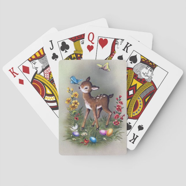 Süße Retro-Vintage-Osterhirsche Spielkarten (Rückseite)