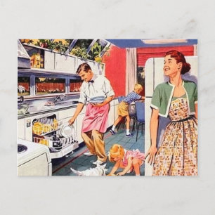 Süße retro-vintage Putz-Familie Postkarte