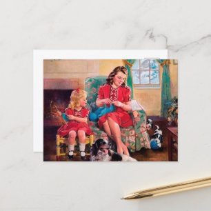 süße retro vintage Strickliebhaber Postkarte