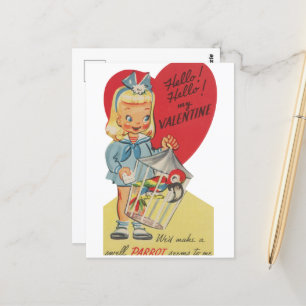 Süße Retro-Vintage-Valentins-Girl Postkarte