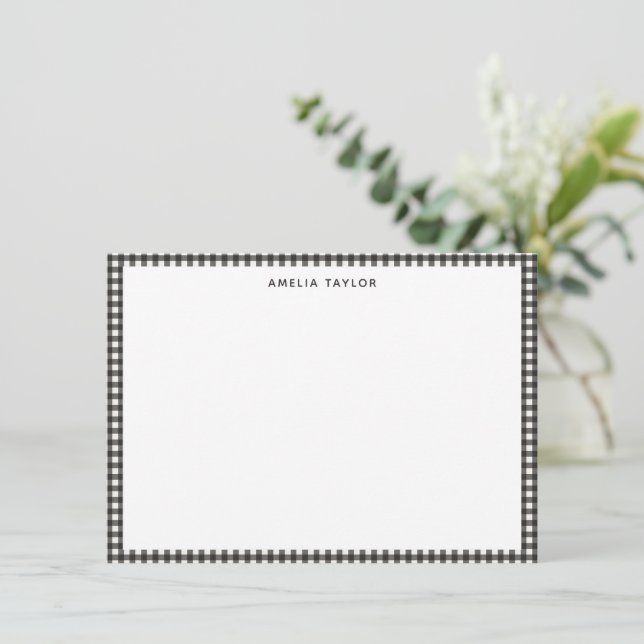 Süße Retro-Weiche Schwarz Gingham Karo Personalize Mitteilungskarte (Stehend Vorderseite)