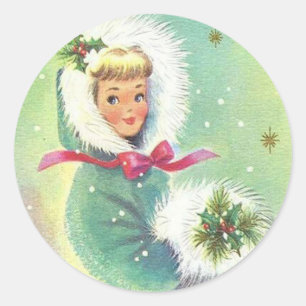 Süße Retro-Weihnachten Winter Mädchen Runder Aufkleber