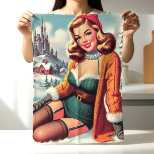 Süße Retro-Winter-Pin-up Geschirrtuch