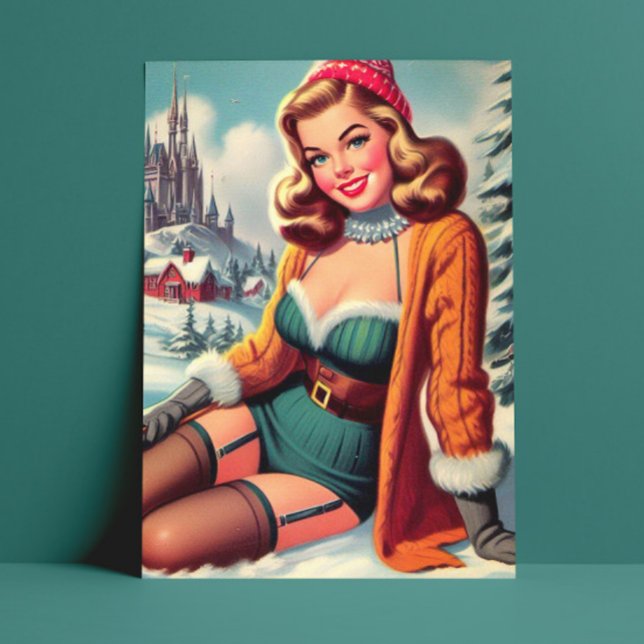 Süße Retro-Winter-Pin-up Postkarte (Von Creator hochgeladen)