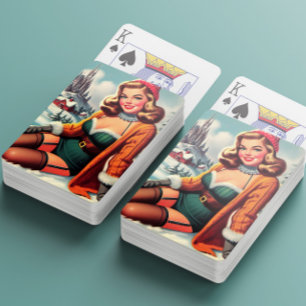 Süße Retro-Winter-Pin-up Spielkarten
