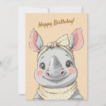 Süße Rhino mit Bandana Kindergeburtstagseinladung