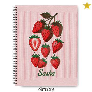 Süße Risograph-Erdbeeren & Streifen mit individuel Notizbuch