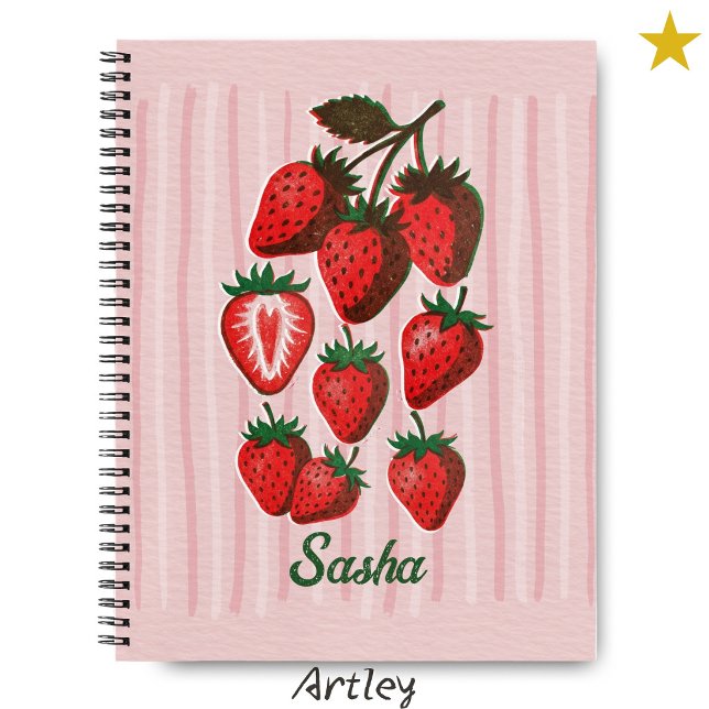 Süße Risograph-Erdbeeren & Streifen mit individuel Notizbuch (Von Creator hochgeladen)