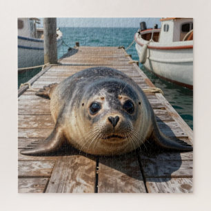 Süße Robbe liegt auf Bootssteg Ozeanpier Puzzle