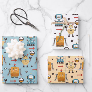 Süße Roboter Geschenkpapier Set