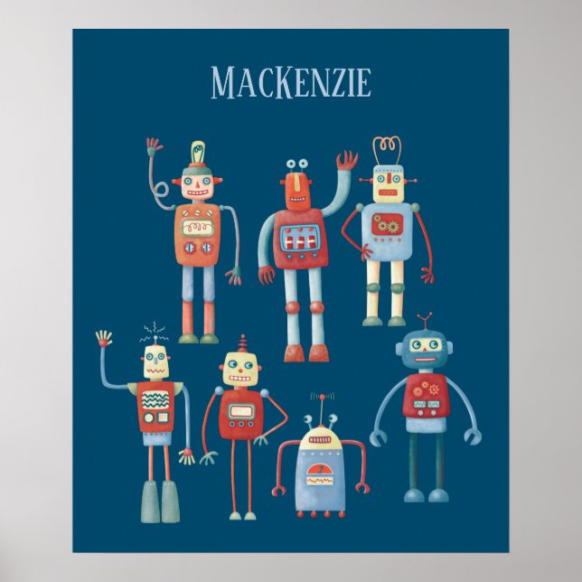 Süße Roboter Personalisiertes Poster (Vorne)