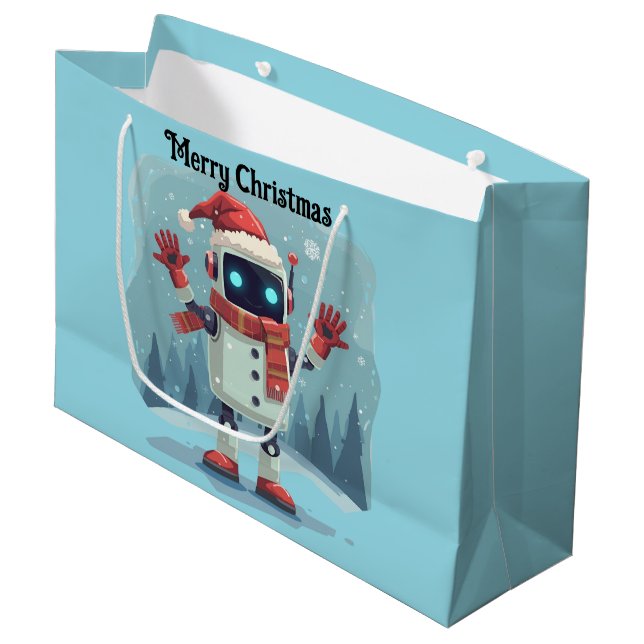süße Roboter-Weihnachts-Tech-Geschenktasche Große Geschenktüte (Vorderseite Schrägansicht)
