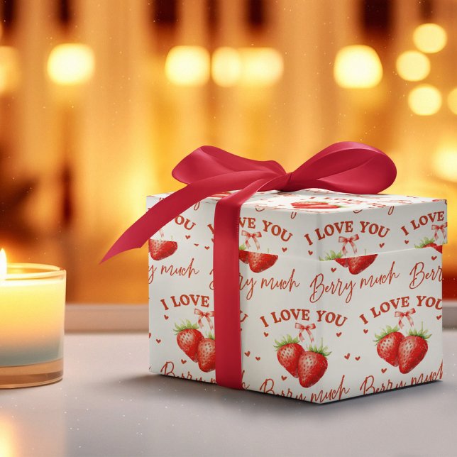 Süße Romantik "I Liebe You Berry Much" Geschenkpapier (Sweet Romantic 'I Love You Berry Much' Wrapping Paper)