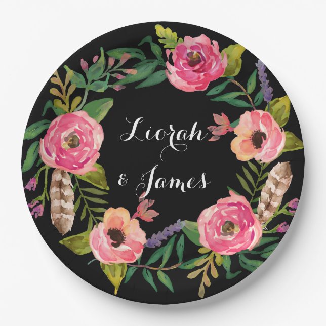 Süße romantische Blume Pappteller (Vorderseite)