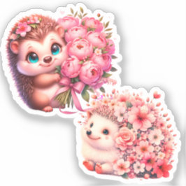 Süße romantische florale Illustration eines Igel-D Aufkleber