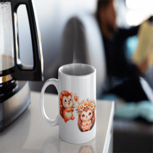 Süße romantische Illustration eines Igel-Duos mit  Tasse