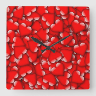 Süße romantische Valentine-Liebe-Herzen rot Quadratische Wanduhr