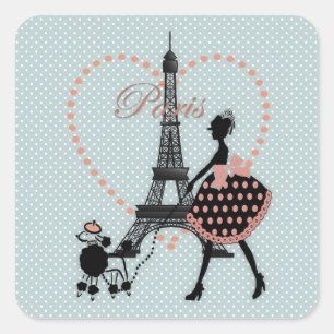 Süße romantische Vintage-Silhouette eines Mädchens Quadratischer Aufkleber
