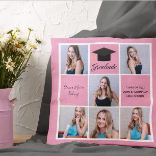 Süße rosa Abschluss-Senior-Porträt-Foto-Collage Kissen
