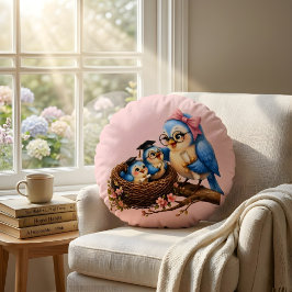 Süße rosa Abschlusspillow mit Vogel-Motiv Rundes Kissen