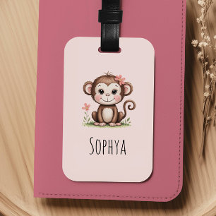 Süße rosa Affe Mädchen Kids Gepäckanhänger