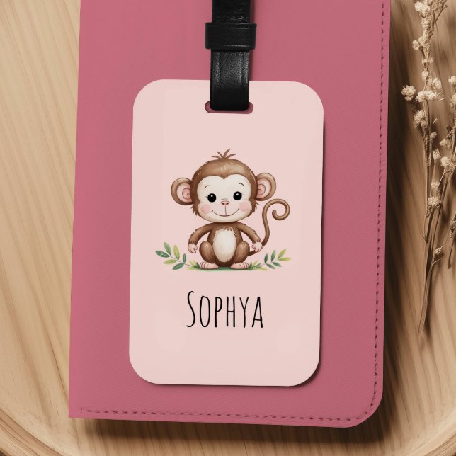 Süße rosa Affe Mädchen Kids Gepäckanhänger (Von Creator hochgeladen)