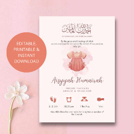 Süße rosa Aquarell-Geburtsanzeige für Baby Mädchen Ankündigung