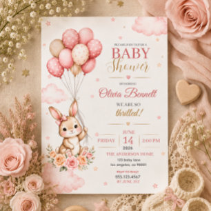 Süße rosa Aquarell-Häschen-Girl-Baby-Party Einladung